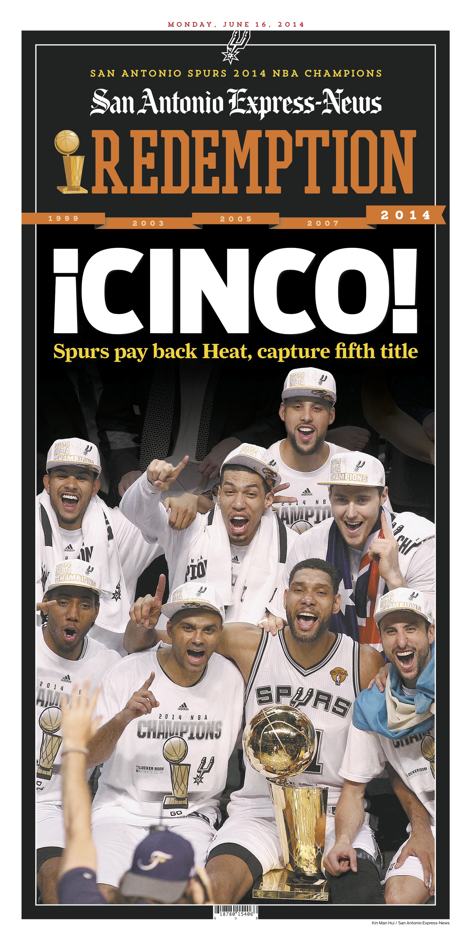 Framed San Antonio Express News Spurs Redemption 2014 NBA Finals Champions  17x27 Basketball Newspaper Cover Photo Professionally Matted at 's  Sports Collectibles Store