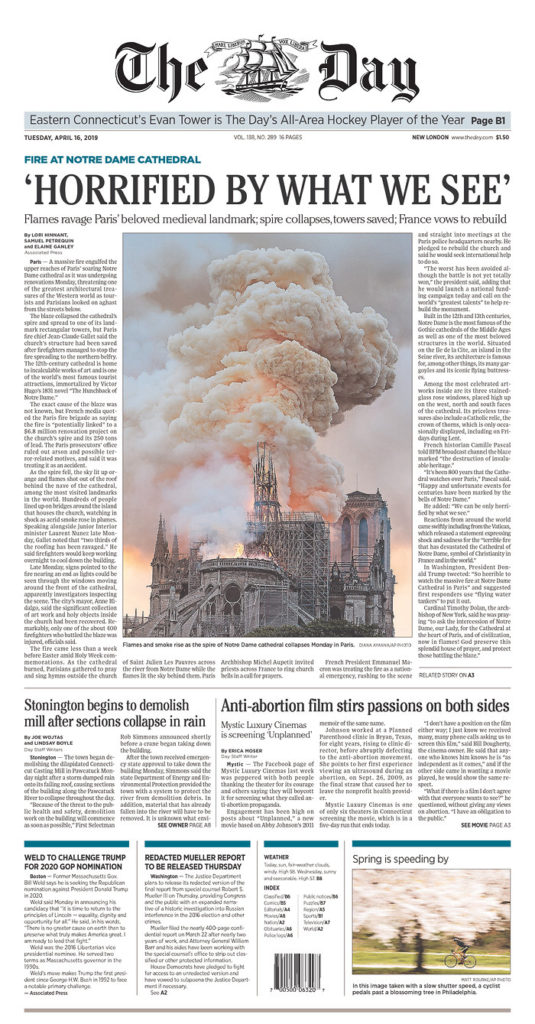 The Notre Dame fire: the US newspaper front pages | García Media