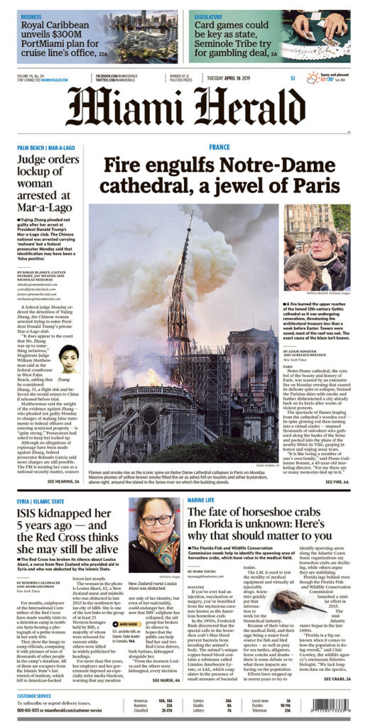 The Notre Dame fire: the US newspaper front pages | García Media